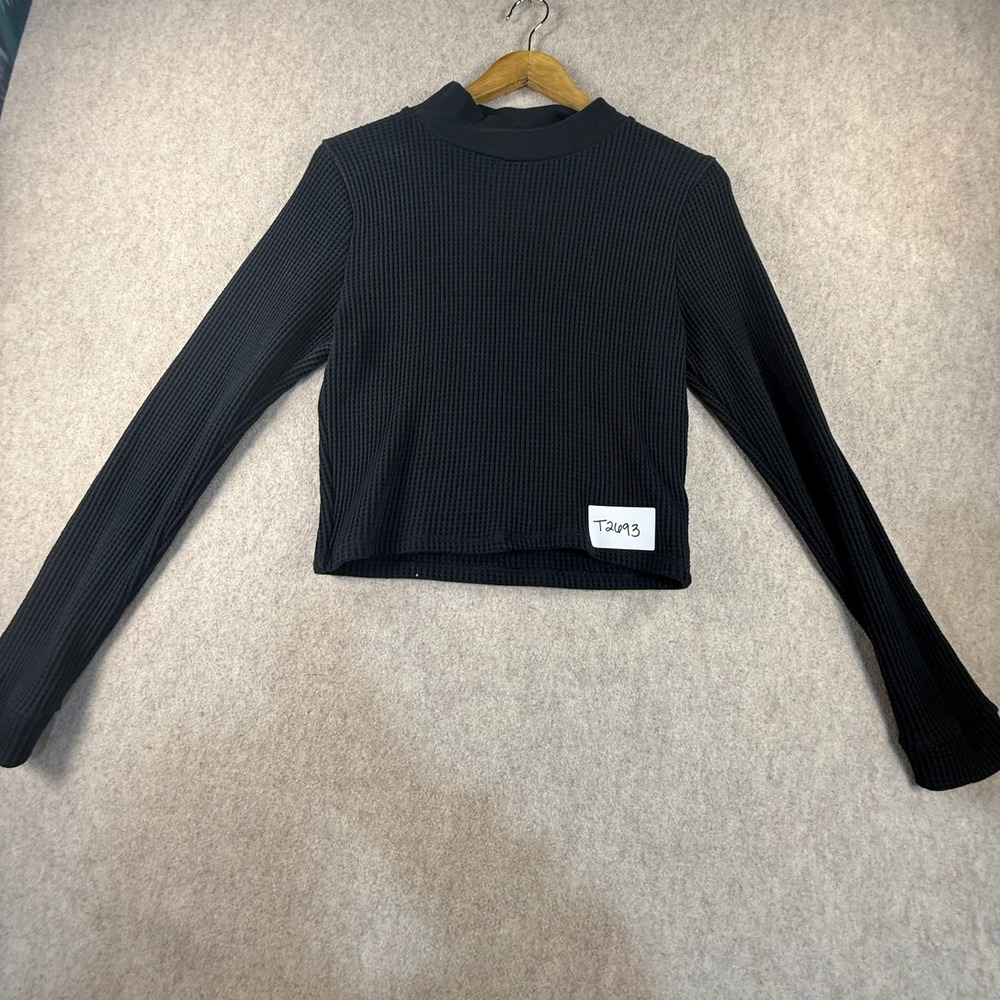 Aerie Black Waffle Knit Mock Neck Long Sleeve Thermal Top L